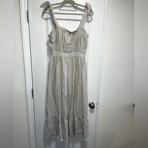 LULUs Midi Striped dress with tie straps